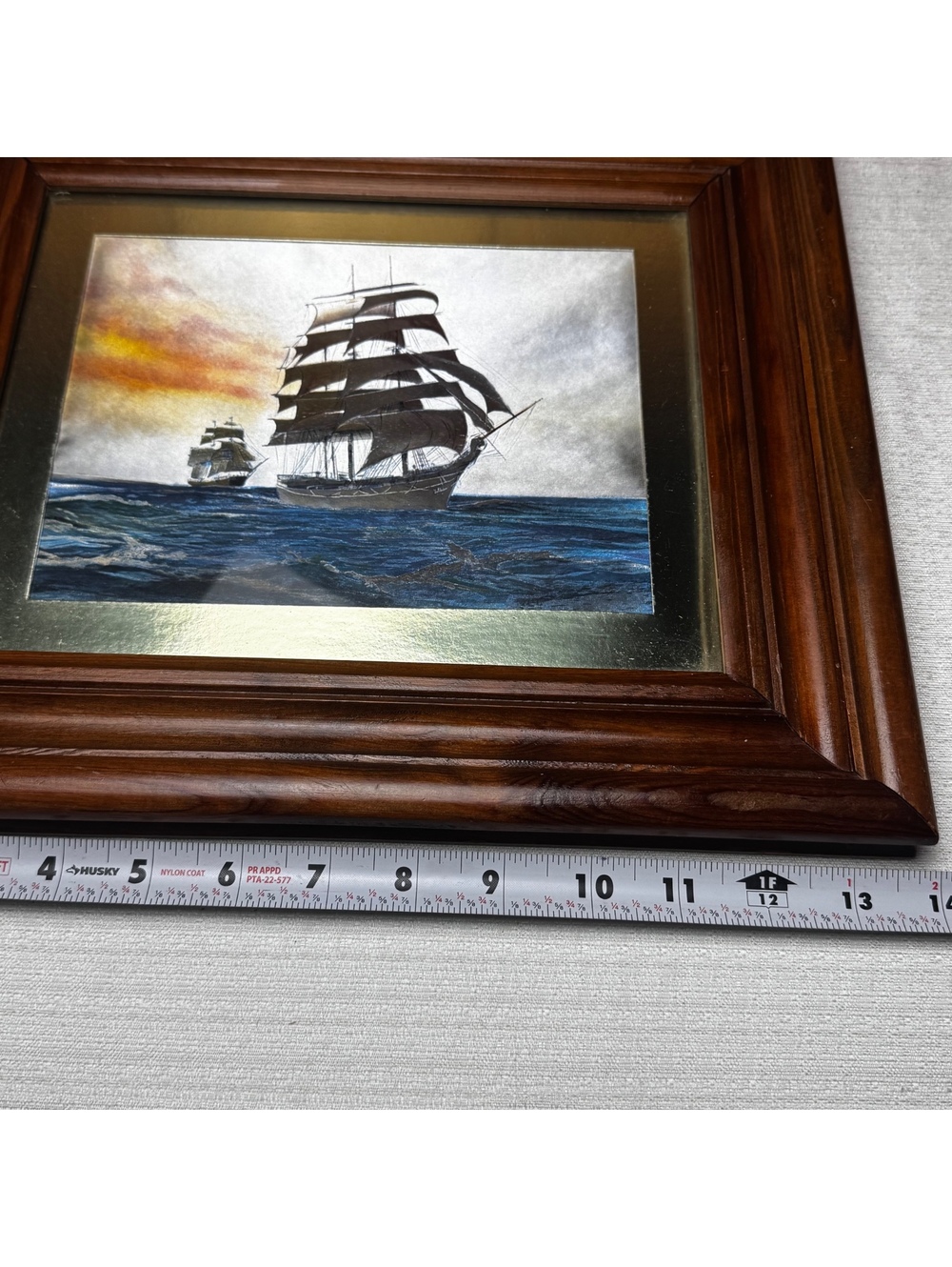 Vintage Framed Foil Art Sailing Ship Nautical Wall Decor 14 x 12 Inch Wood Frame - Picture 7 of 8